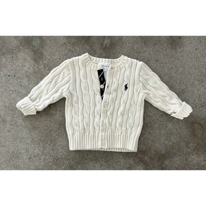 POLO Ralph Lauren Girls Infant Ivory Button Down Cable Knit Cardigan Size 3 Mo
